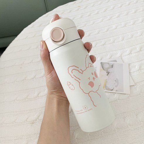 DFMEI 텀블러 여수컵 심플 문예문예 빨대 한국형 휴대용 패션 개성소녀 큐티남 컵, 당근 토끼, 480ml