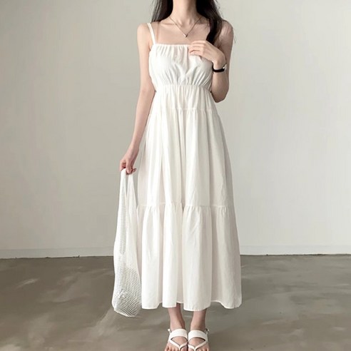 라라홀리 데일리 셔링 뷔스티에 끈나시 롱 원피스