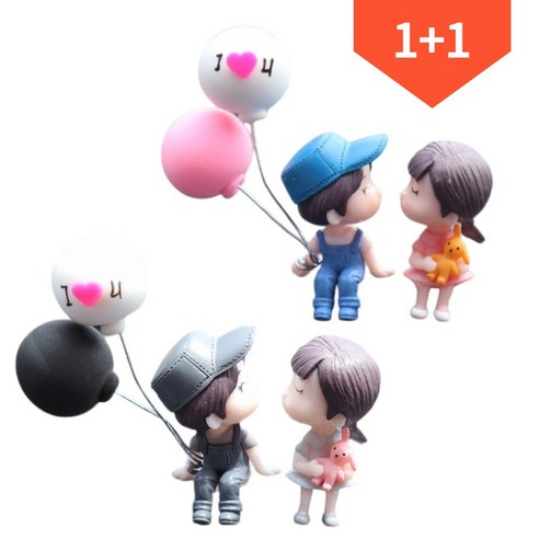 [2개세트] 꽃길마켓 풍선 뽀뽀 커플 피규어 캐릭터 장식, 1세트, 블루+그레이