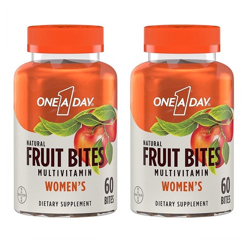 원 어 데이 우먼즈 멀티 비타민 60정 2팩 내추럴 프루트 바이츠 One A Day Womens Natural Fruit Bites, 1개, 60개