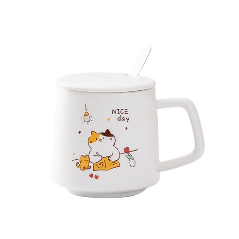 ANKRIC 머그잔 만화 귀여운 세라믹 컵 뚜껑 홈 우유 커피 컵 사무실 컵 실용적인 창조적 인 선물 찻잔, 강아지 A 모델
