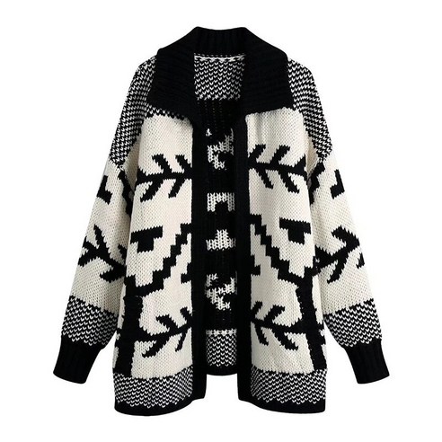 [KULUMI] 새로운 패션 대비 레트로 자카드 스웨터 여성 느슨한 옷깃 긴 소매 뜨개질 카디건 코트 조수 16R1105