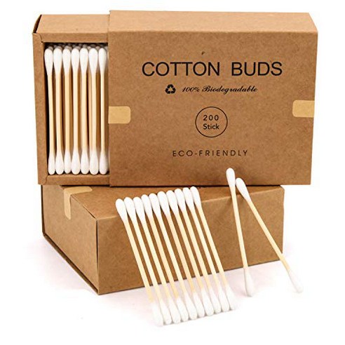 대나무 면봉 400 카운트 비건 이중 팁이 있는 천연 나무 귀지 제거용 유기농, 400-2 Box, 1개