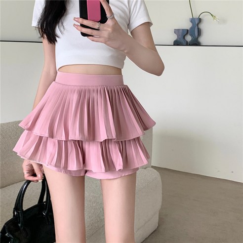 카리 플리츠 캉캉 A라인 2단 밴딩 미니 스커트