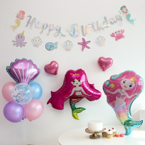 이벤트홀릭 인어공주 풍선 생일파티세트, 숫자풍선 없음