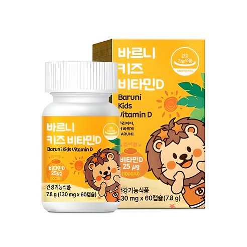 바르니 키즈 츄어블 어린이 비타민D 1000IU, 1박스, 60정