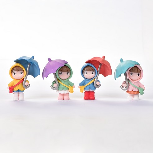 마음을 사로잡는 작은 행복: 미니 우산 소녀 피규어 4종 세트 피규어