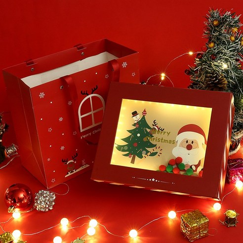 크리스마스 선물 박스 투명 창의 사과 포장 축제 선물포장박스 선물 박스, 산타 빨간 선물 상자, 트럼펫