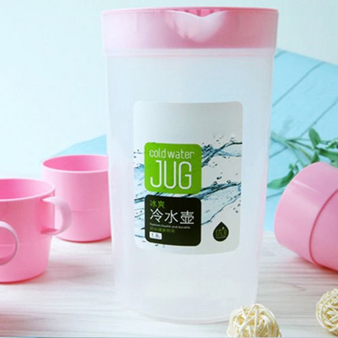 DFMEI 플라스틱 시원한 주전자 세트 투명 차가운 주전자 음료 주스 냄비 뚜껑 냄비 물 컵 1.9L 고온 방지 대용량, DFMEI [트레이 세트] 핑크-작은 컵 4개 포함-2, 1.9L 스노우 스팟 해머 패턴 냄비 + 4색 두두컵