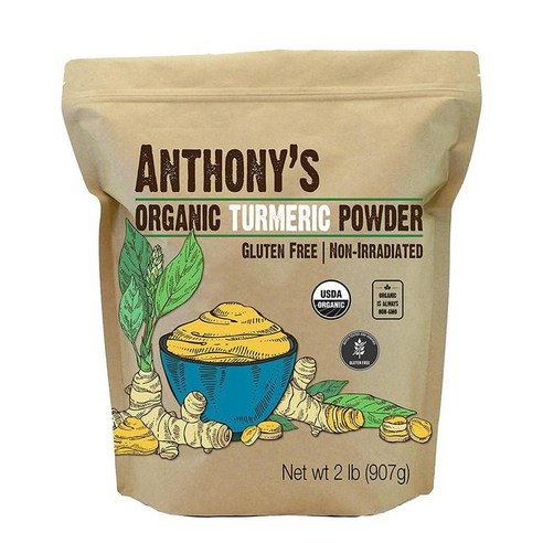 Anthony's [미국직구] 엔서니 Premium Quality Organic Turmeric Root Powder 분말 non_gmo 글루텐 없음 2lb 1PACK, 1개