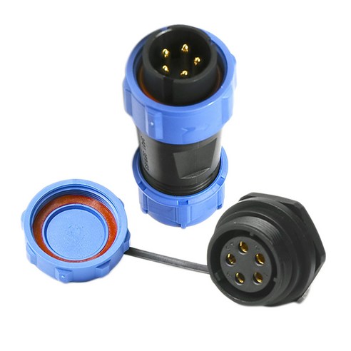 Ursmart IP68 SP13mm 방수 원형 공기 플러그 소켓 LED 커넥터, 5 핀, 블루 블랙, 구리