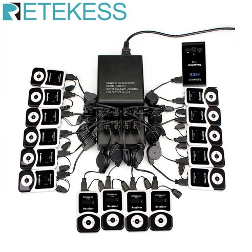 RETEKESS T130 투어 가이드 시스템 무선 송신기 + 수신기 교회 번역 코트 사이클링 투어, 1TX+15RX+충전기