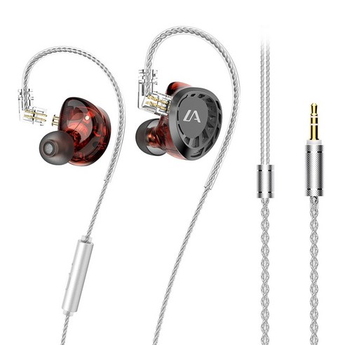 Lafitear LF4 다이나믹 & 밸런스드 아머처 하이브리드 HIFI 유선 이어폰 3.5mm 마이크 포함, 레드