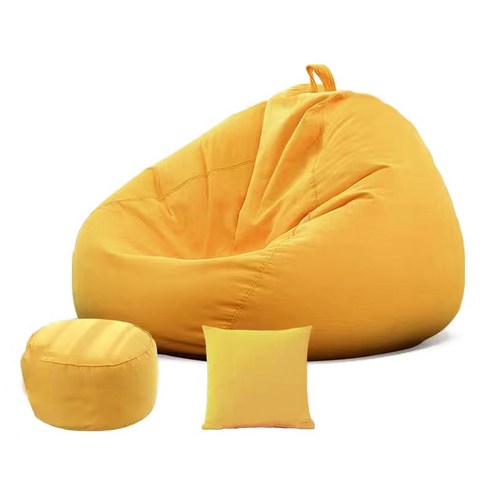 북유럽 스타일 빈백 1인 쇼파 + 발판 + 베개 핑크 라이트 그레이 다크 그레이 카키 노란색, 100*120 cm