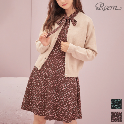 로엠 ROEM 넥 리본 장식 패턴 원피스_RMOW94V02B