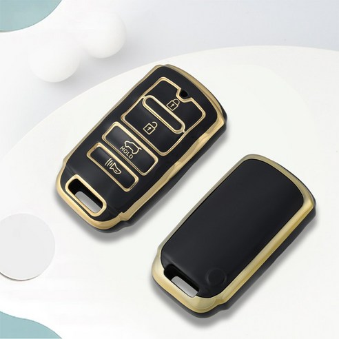 OFFCURVE TPU 기아 자동차 엣지라인 4버튼 더뉴K9 쏘렌토 더마스더 풀커버 스마트키 적용 키케이스 키홀터 단품 다양한 컬러, 블랙 골드