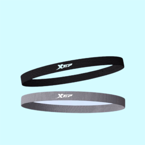 XTEP 남여공용 헤드밴드 머리 땀 흡수 등산 런닝 축구 스포츠 2pcs, 1세트, 그레이+블랙