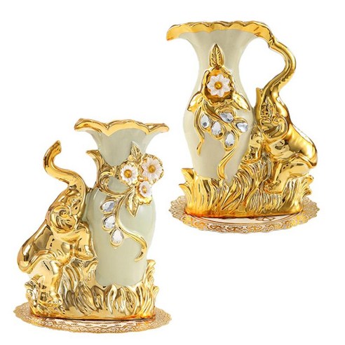 2 조각 유럽 스타일 세라믹 꽃병 꽃 꽃병 데스크탑 장식, 황금