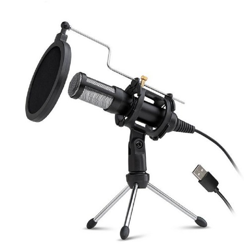 USB 마이크 콘덴서 녹음 마이크 키트 전화 노트북 비디오 스튜디오 음성 해설 방송용 플러그 앤 플레이 마이크, 250x130x60mm, 블랙, 알루미늄 합금 금속 메시 덮개