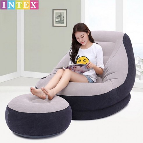 마약빈백 에어빈백 집순이벌룬빈백 1인용 안락의자 원룸 무지 빈팩 공의자 침대, 에어쇼파+발판(스툴포함)