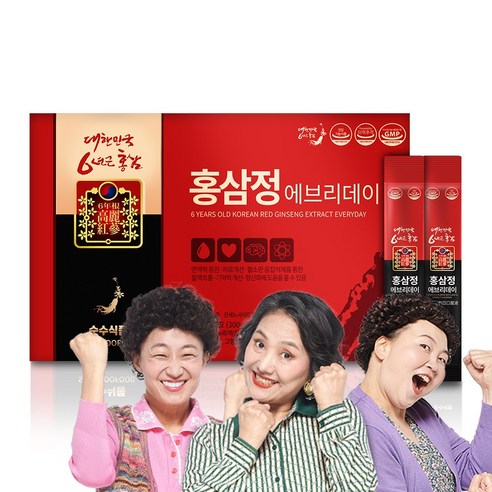 순수식품 6년근 홍삼정 홍삼 스틱 2박스(60포)+쇼핑백 면역력, 300g, 2개