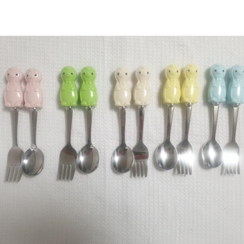 삼미 펭귄 티스푼 티포크 세트, 핑크, 1세트