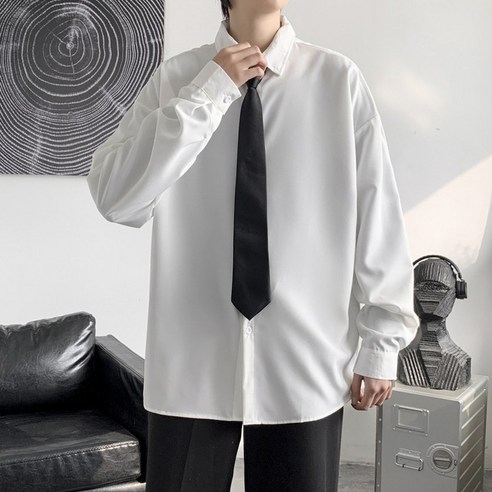DFMEI 디자인 감각 셔츠 남 춘추 트렌드 캐주얼 작업복 셔츠 건달 순색 긴팔