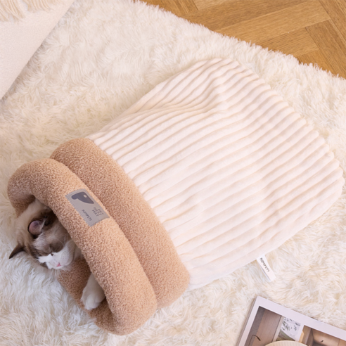 펫모멘트 강아지 고양이 슬리핑 백 이불 숨숨집, 1개, 아이보리