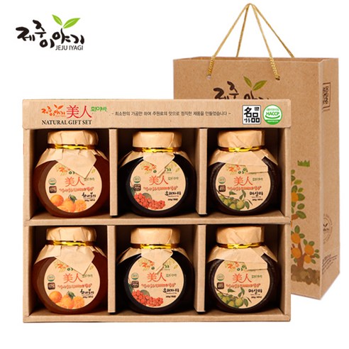 제주이야기 미인 화이바 꼬마 액상차 6종 선물세트 + 쇼핑백, 한라봉차 200g x 2p + 오미자차 200g x 2p + 매실차 200g x 2p, 1개