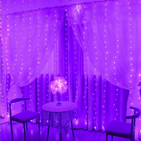 뉴토키 LED 파티 줄조명 커튼 전구 3x3m + 리모컨, 1개, 보라색
