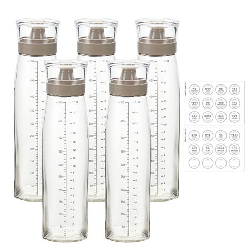 시노글라스 신형 오일병 양념병+스티커 24종, 그레이, 5개, 500ml