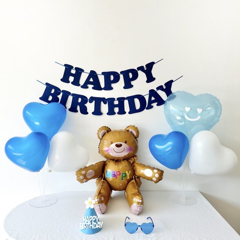 주파티 생일파티용품세트 하트 풍선 가랜드 세트, 블루