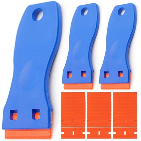 33 긁는 도구 세트 플라스틱 스크레이퍼 플라스틱 스크레이퍼 30 개 스티커 및 데칼 창 청소에 사용, 하나, 오렌지 & 블루