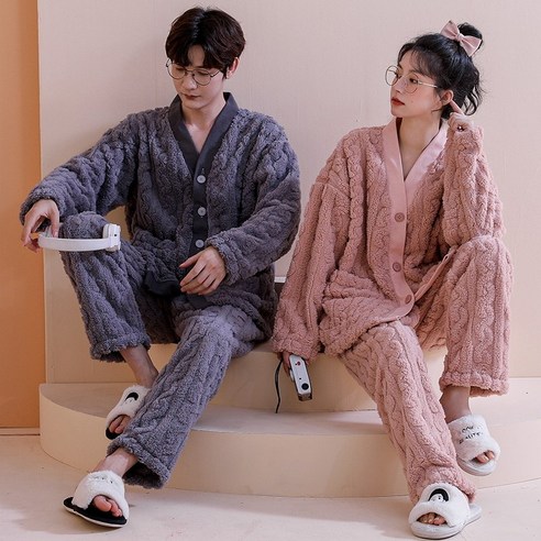 샤이닝포인츠겨울 커플잠옷 기모 타월 원단 따뜻한 수면잠옷 홈웨어