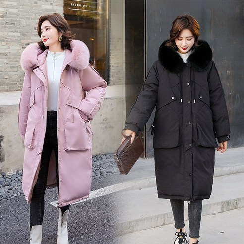 【DF】 다운 재킷 여성 지방 Mm 중간 길이 한국어 스타일 느슨한 두꺼운 코트