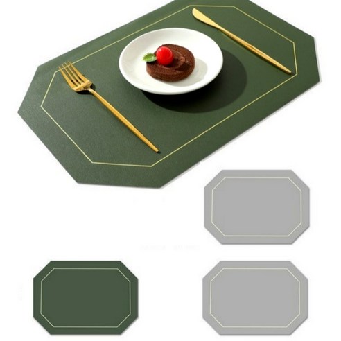 엘릿 무독성 양면 방수 테이블 식탁 매트 4p, 43x30cm, 올리브+그레이
