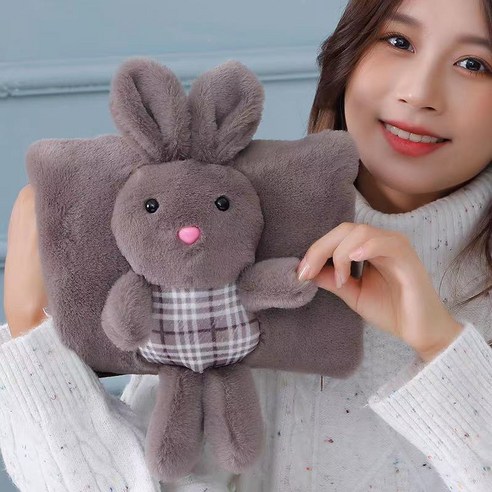 온수봉지 충전식 방지 온수봉지 난방 벨벳 지퍼 전기난방 핸드백 이미 물을 주입하여 바구니 취향 지퍼 물봉지(무 커버) + 방지 클립 충전, 베개형 토끼 다크 그레이+폭발 방지 클립 충전