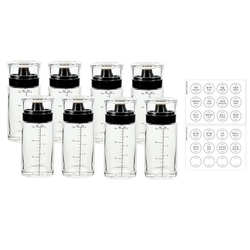 시노글라스 신형 오일병 양념병+스티커 24종, 블랙, 8개, 170ml