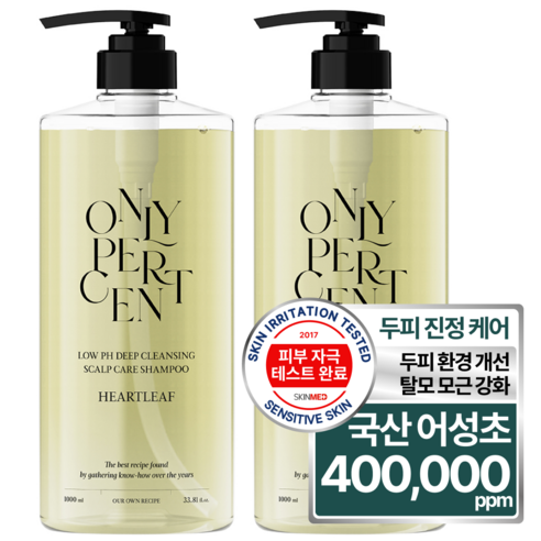 온리퍼센트 어성초 40 약산성 딥클렌징 두피 케어 샴푸, 2개, 1L