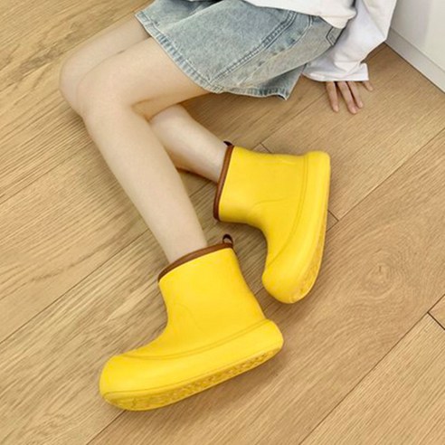 하야루 4cm PVC 무지 민자 통굽 컬러 방수 장화 레인 부츠