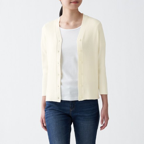 무인양품 MUJI 여성 UV컷 코튼 실크 V넥 가디건 BAD61A1S