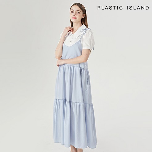 [정품매장] 플라스틱아일랜드 캐주얼 데일리 원피스 심플 캉캉 뷔스티에 뒷 밴딩 롱 (PQTWO023)