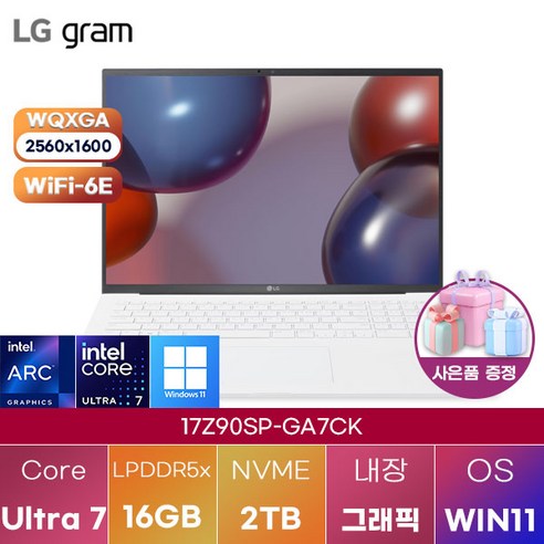 LG 그램 프로17 17Z90SP-GA7CK WIN11 신제품 대학생 인강용 업무용 사무용 포토샵 영상편집 고성능 가성비 노트북, WIN11 Home, 16GB, 1TB, 에센스 화이트