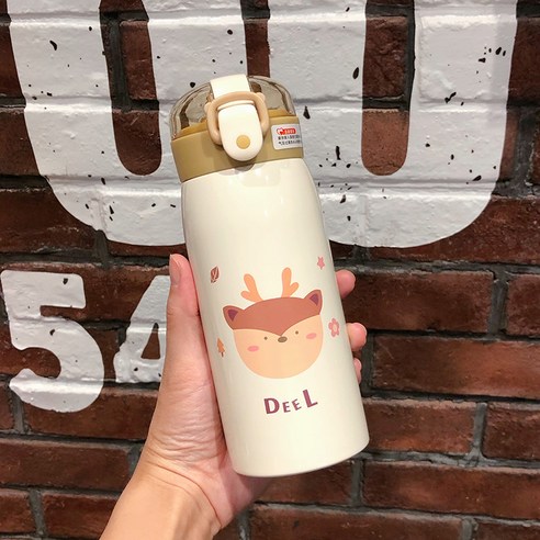 smy크리 에이 티브 한국어 스타일 진공 컵 핑크 귀여운 신선한 간단한 여성 학생 휴대용 인터넷 연예인 Ins 컵, 베이지 뿔/350Ml, 하나