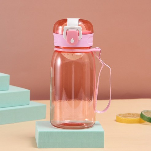 야외 점프 뚜껑 플라스틱 주전자 여름 학생 운동 물컵 심플하다 밧줄 자물쇠 컵, 핑크/핑크, 400ml