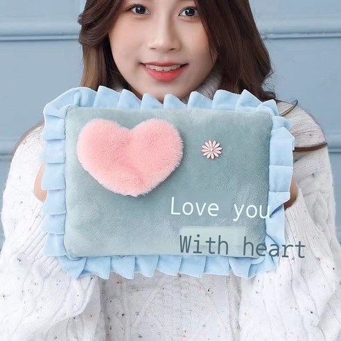 온수봉지 충전식 방지 온수봉지 난방 벨벳 지퍼 전기난방 핸드백 이미 물을 주입하여 바구니 취향 지퍼 물봉지(무 커버) + 방지 클립 충전, 하트 베개 그린+폭발 방지 클립 충전