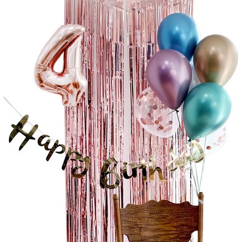 e베이비랜드 생일파티 4종세트 _ 파티용품, 생일파티 4종세트(메탈크롬)_숫자풍선(로즈골드)_4