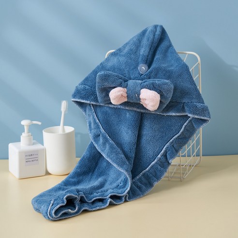 마른머리 모자 초강력 흡수속 마른머리 수건 닦다 머리 수건 목욕모 신기, 25*65±2cm, 검푸르다