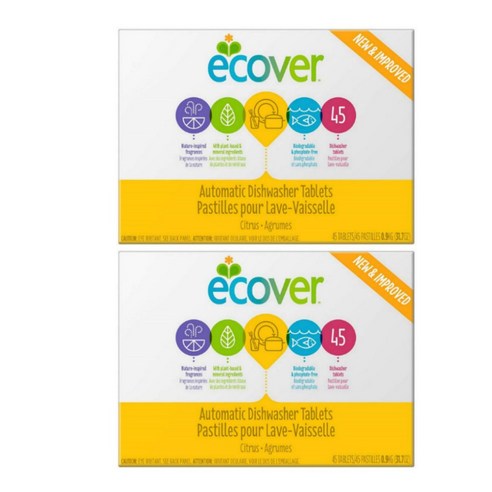 Ecover 에코버 식기세척기 세제 타블렛 시트러스향 45개입 31.7oz(900g) 2팩 Automatic Dishwasher Soap Tablets Citrus, 0.9kg, 2개