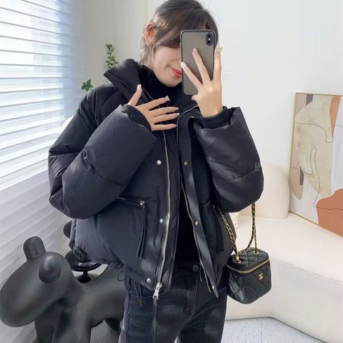 여성용 가을 겨울 캐주얼 패딩 라오농 루즈핏 집업 스탠드칼라 숏 패딩점퍼